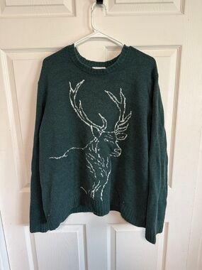 Old Navy Dark Green Crewneck Sweater with White Stag Outline